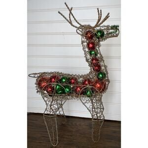Wire Golden Glitter Wire Reindeer Sculpture Filled with Ornaments Holiday